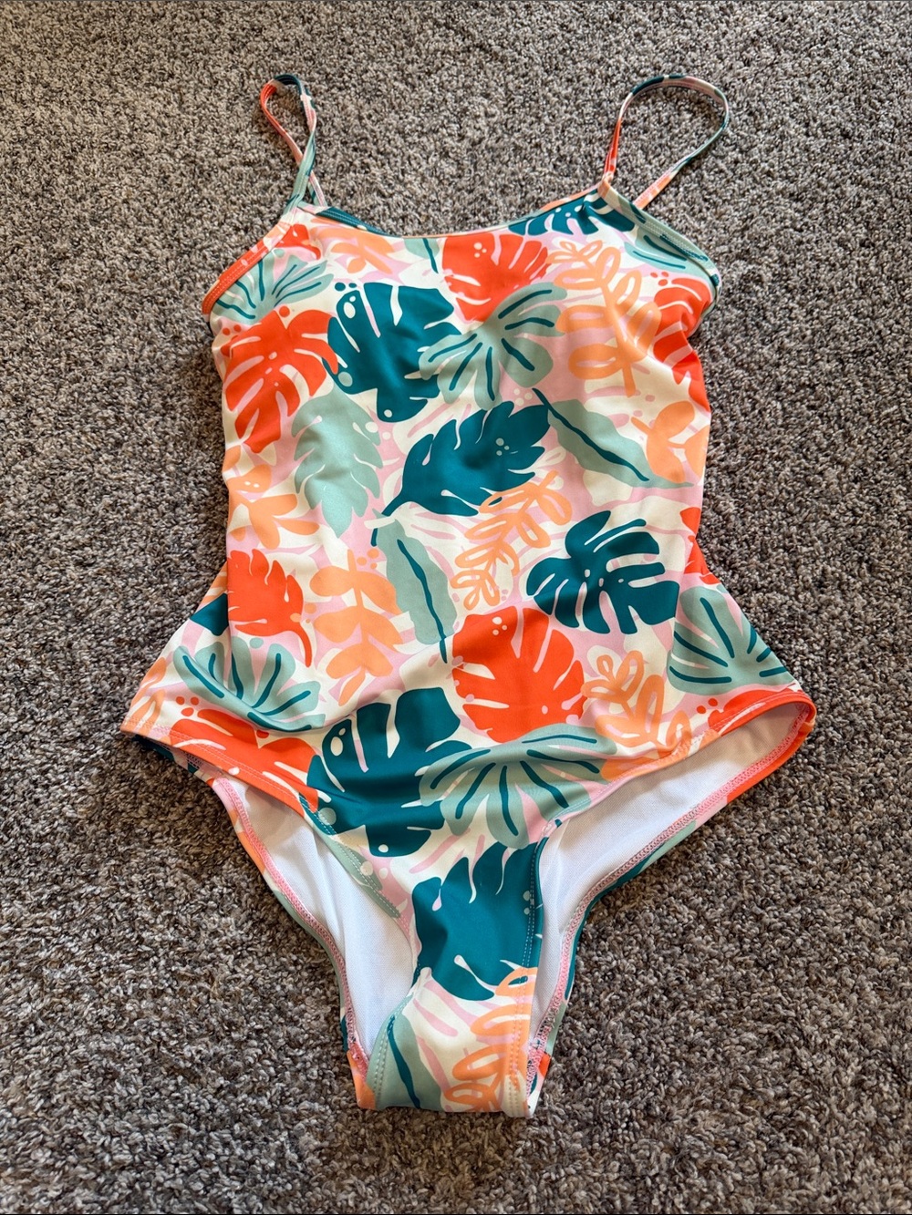 Serra Tropical Leaf One-Piece Women's Swimsuit - Coral, Teal & Cream Size Large